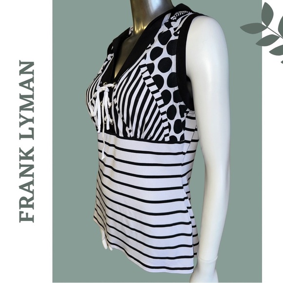 🛍️3/$40 Frank Lyman Sleeveless Hooded Top
Lace Up Detail Black White Size 8 - Picture 3 of 6